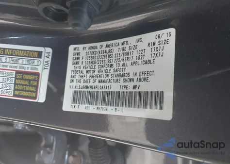 2015 Honda Cr-V Ex из США, поврежденный, VIN 5J6RM4H59FL087417